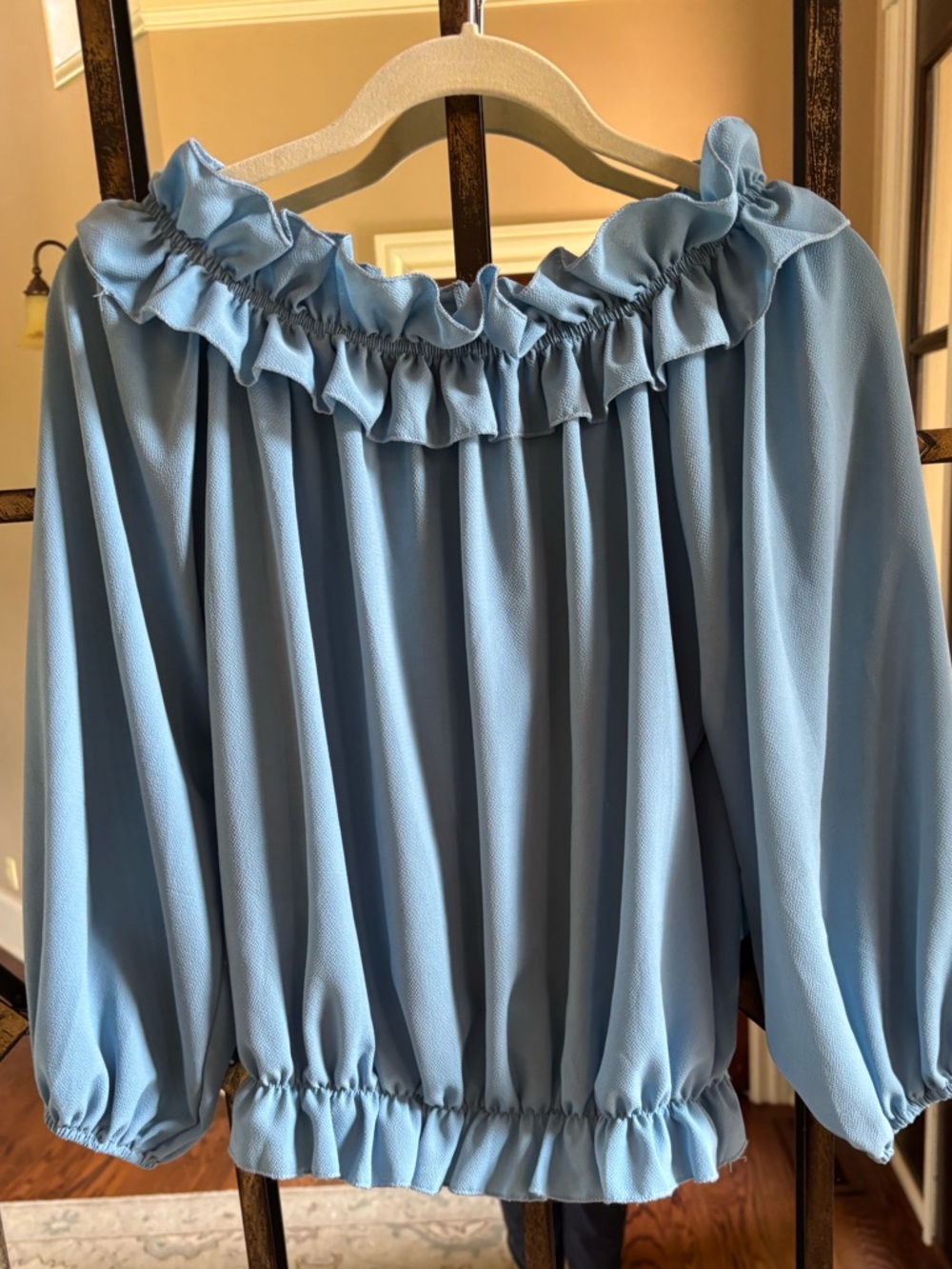 Light Blue Ruffled Off-Shoulder Blouse - Women Tops